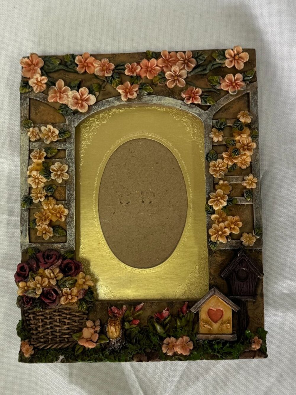Adorable Vintage Floral with Birdhouse Picture Frame
